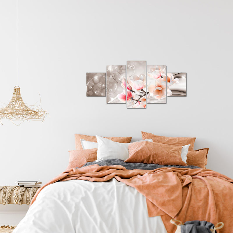 Runa Art Wandbilder Blumen Abstrakt 5 Teilig Bild auf Vlies Leinwand Deko Wohnzimmer Diamant Beige Braun 035352b