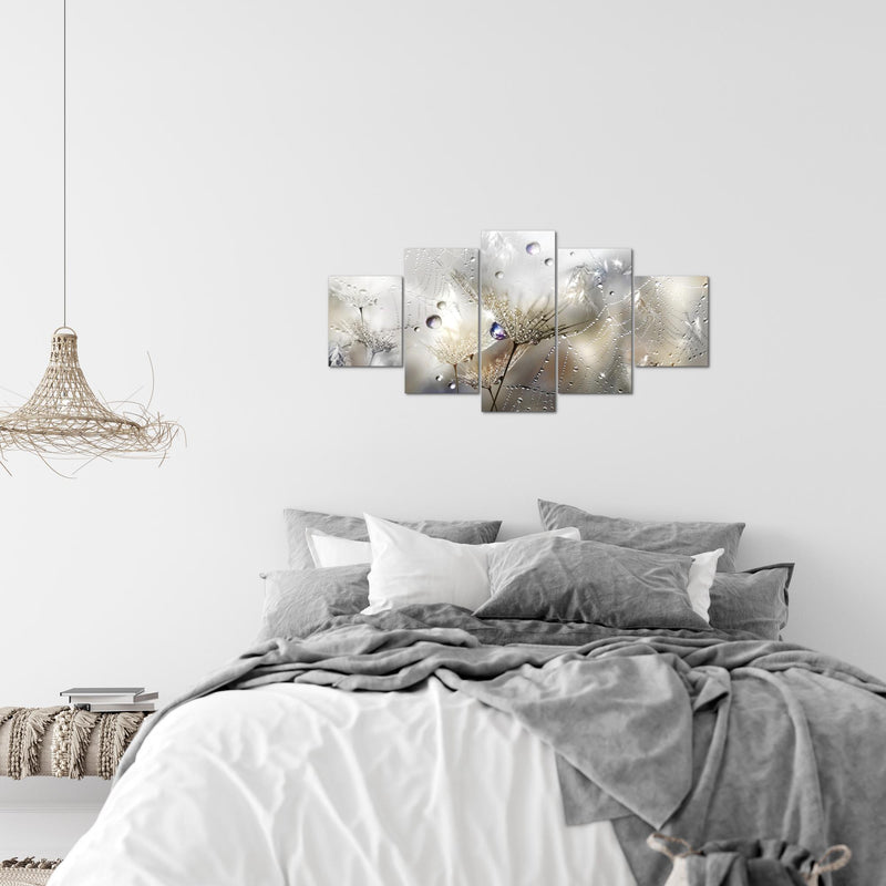 Runa Art Wandbilder Blumen Pusteblumen 5 Teilig Bild auf Vlies Leinwand Deko Wohnzimmer Morgentau Braun 043152a