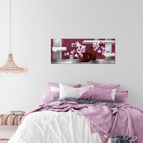 Runa Art Wandbild Blumen Abstrakt 1 Teilig 100 x 40 cm Modern Bild auf Vlies Leinwand Blumenvase Wohnzimmer Grau Rot 035212a