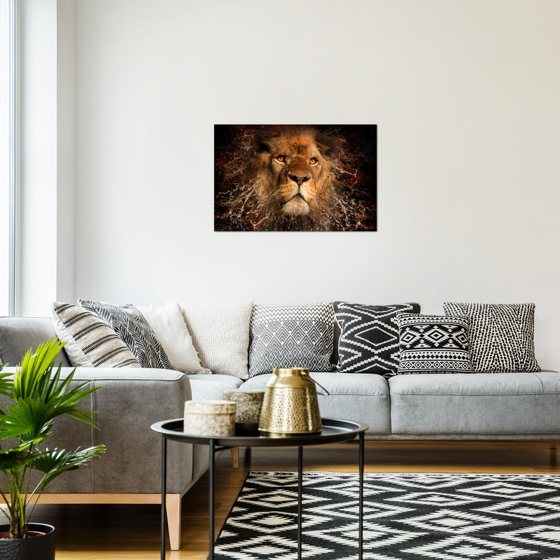 Runa Art Bild Afrika Löwe Modern Wandbilder Wohnzimmer Schlafzimmer 1 Teilig - Made In Germany - Abstrakt Tiere Schwarz Gold Flur 040715a