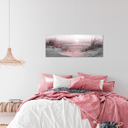 Runa Art Wandbild Landschaft 100 x 40 cm Modern Bild auf Vlies Leinwand Rosa Wohnzimmer Schlafzimmer Büro Strand 041712b