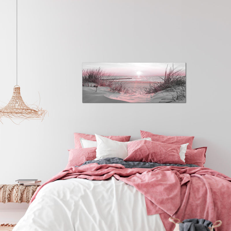 Runa Art Wandbild Landschaft 100 x 40 cm Modern Bild auf Vlies Leinwand Rosa Wohnzimmer Schlafzimmer Büro Strand 041712b