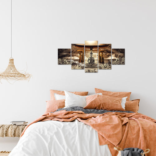 Runa Art Wandbilder Feng Shui Buddha 5 Teilig Bild auf Vlies Leinwand Deko Wohnzimmer Schlafzimmer Wellness Zen Braun 036452b