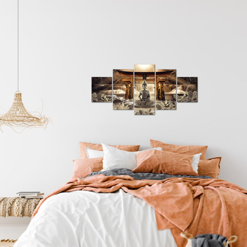 Runa Art Wandbilder Feng Shui Buddha 5 Teilig Bild auf Vlies Leinwand Deko Wohnzimmer Schlafzimmer Wellness Zen Braun 036452b