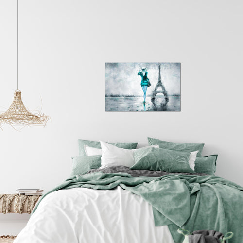 Runa Art Bild Paris Eifelturm Modern Wandbilder Wohnzimmer Schlafzimmer 1 Teilig - Made In Germany - Abstrakt Türkis Grau Flur 035615b