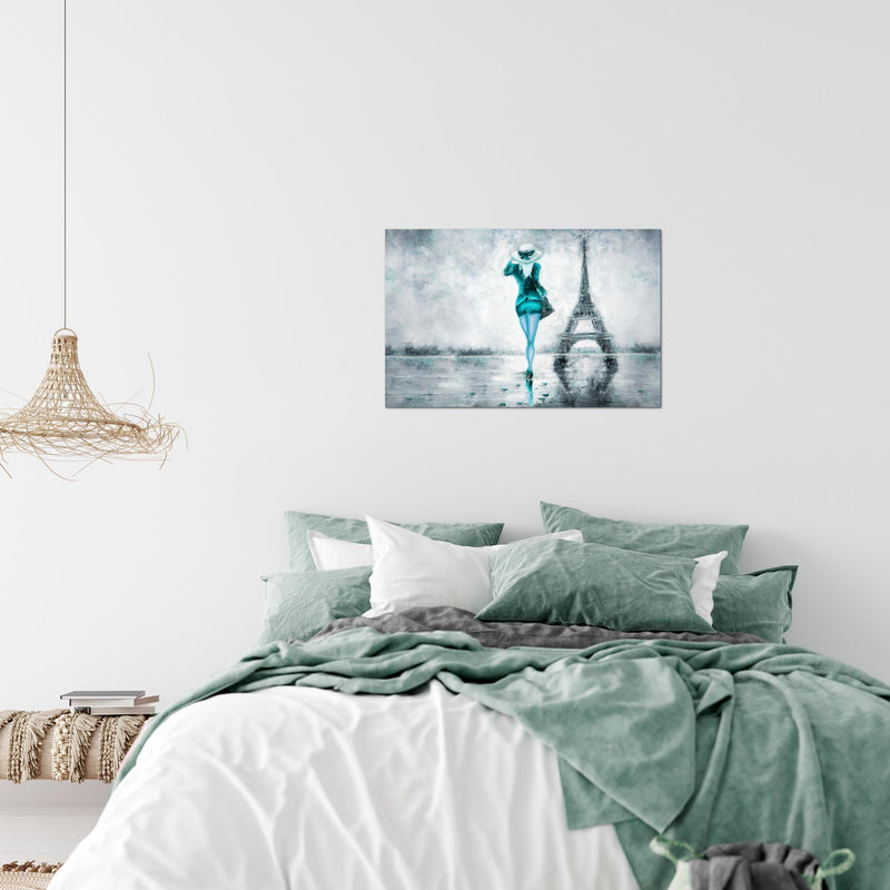 Runa Art Bild Paris Eifelturm Modern Wandbilder Wohnzimmer Schlafzimmer 1 Teilig - Made In Germany - Abstrakt Türkis Grau Flur 035615b