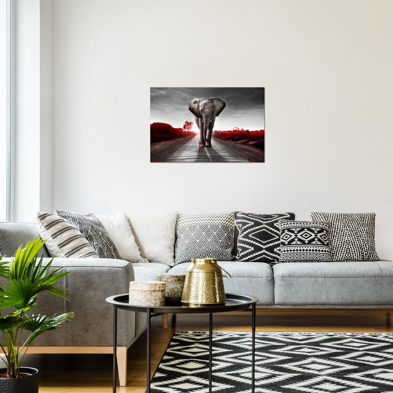 Runa Art Bild Afrika Elefant Modern Wandbilder Wohnzimmer Schlafzimmer 1 Teilig - Made In Germany - Tiere Rot Grau Flur 042615b