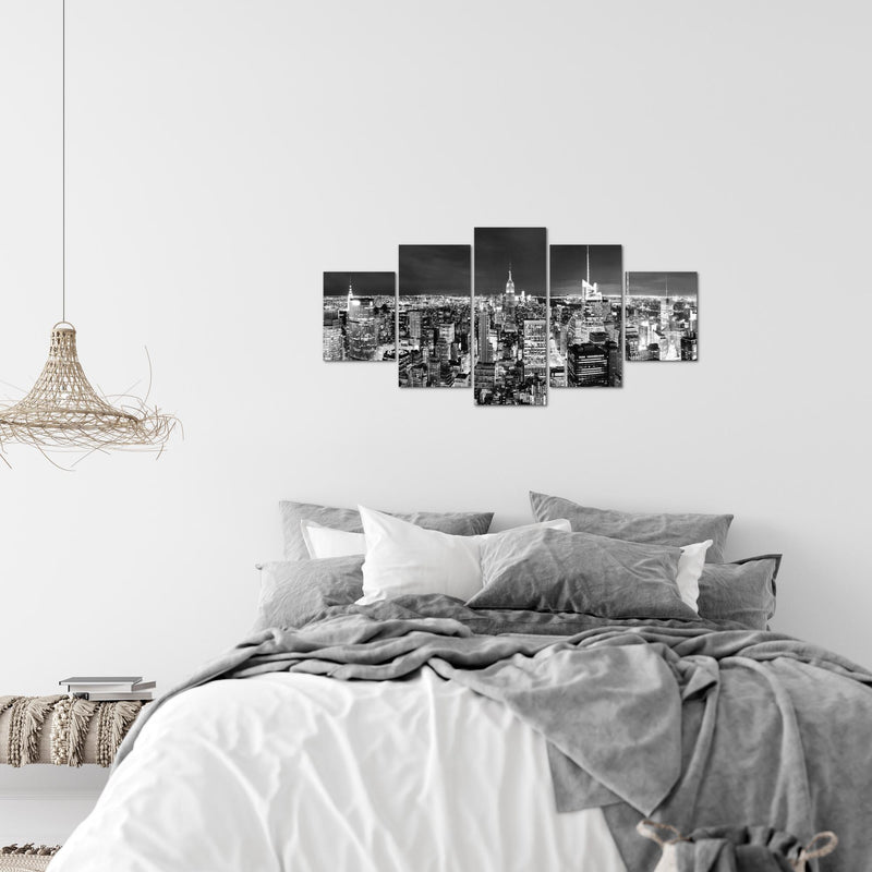 Runa Art Wandbilder New York Skyline 5 Teilig Bild auf Vlies Leinwand Deko Wohnzimmer Büro Amerika NY Schwarz Weiss 036252c