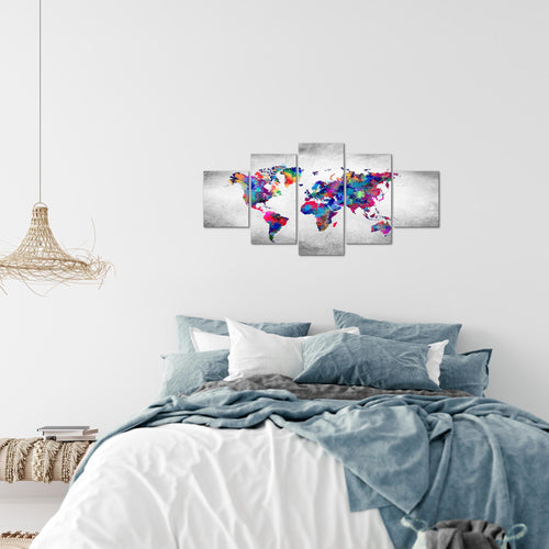 Runa Art Wandbilder Weltkarte 5 Teilig Bild auf Vlies Leinwand Deko Büro Wohnzimmer Vintage Kontinente Bunt 013352b