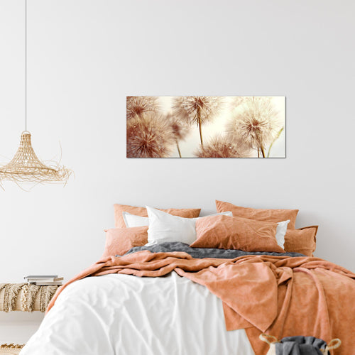 Runa Art Wandbild Blumen Pusteblumen 100 x 40 cm Modern Bild auf Vlies Leinwand Natur Wohnzimmer Beige 042012b