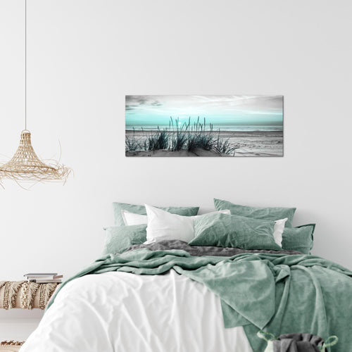 Runa Art Wandbild Landschaft 100 x 40 cm Modern Bild auf Vlies Leinwand Türkis Wohnzimmer Schlafzimmer Büro Strand 043712c