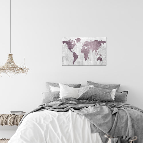 Runa Art Bild Weltkarte Modern Wandbilder Büro Wohnzimmer 1 Teilig - Made In Germany - Kontinente Beton Rosa Flur 104315a
