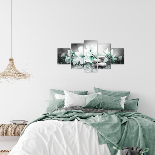 Runa Art Wandbilder Blumen Magnolien 5 Teilig Bild auf Vlies Leinwand Deko Wohnzimmer Abstrakt Grau Türkis 035452b