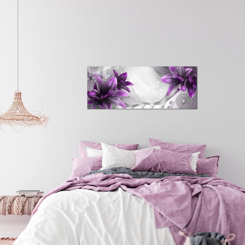 Runa Art Wandbild Blumen Lilien 1 Teilig 100 x 40 cm Modern Bild auf Vlies Leinwand Abstrakt Wohnzimmer Grau Violett 036812b