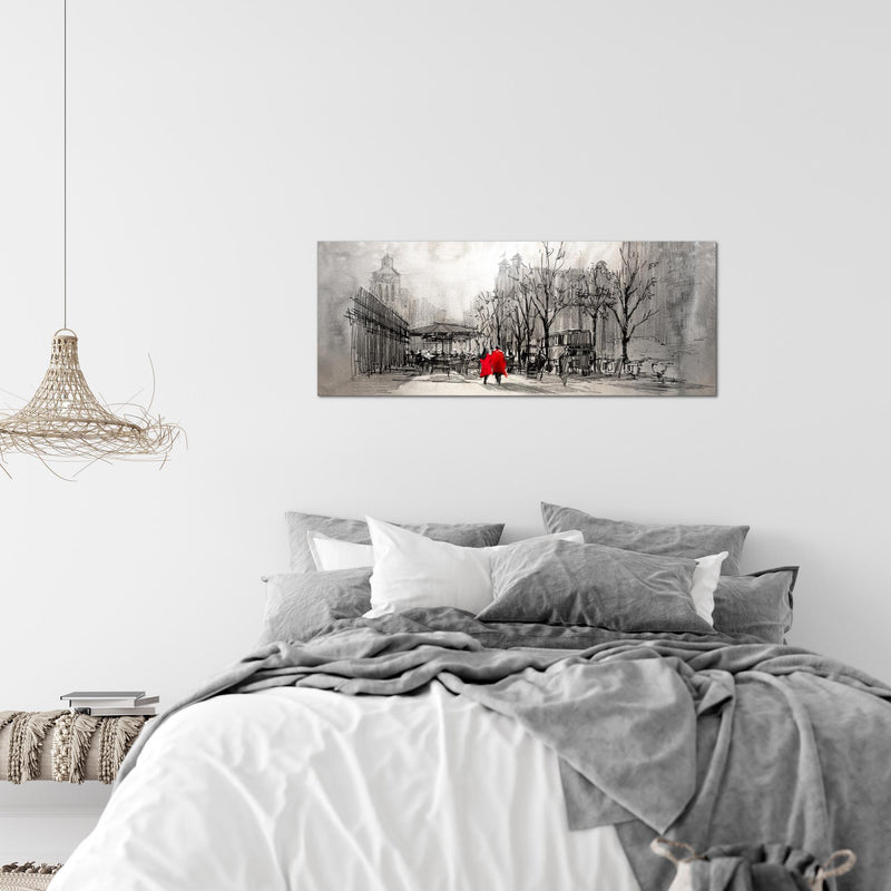 Runa Art Wandbild London 1 Teilig 100 x 40 cm Modern Bild auf Vlies Leinwand Abstrakt Wohnzimmer Schlafzimmer Grau Rot 009712c