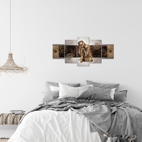 Runa Art Wandbilder Buddha Zen 5 Teilig Bild auf Vlies Leinwand Deko Wohnzimmer Schlafzimmer Feng Shui Beige 041352c