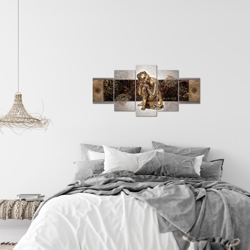Runa Art Wandbilder Buddha Zen 5 Teilig Bild auf Vlies Leinwand Deko Wohnzimmer Schlafzimmer Feng Shui Beige 041352c