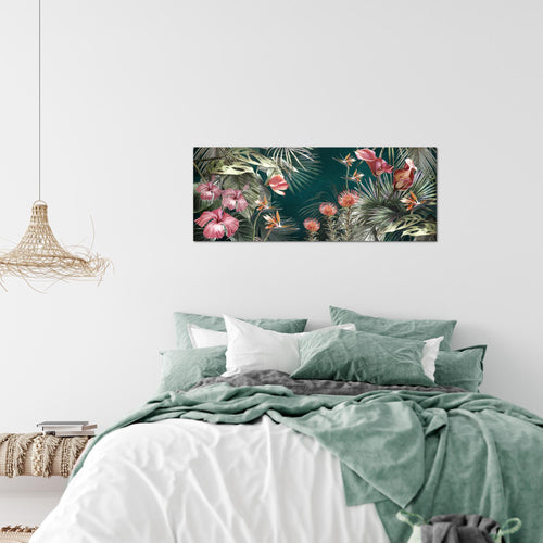 Runa Art Wandbild Blumen 100 x 40 cm Modern Bild auf Vlies Leinwand Vintage Natur Wohnzimmer Grün Bunt 043312a