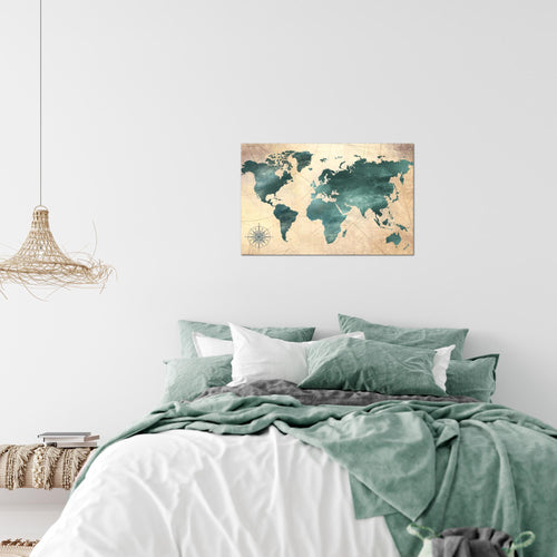 Runa Art Bild Weltkarte Modern Wandbilder Wohnzimmer Büro 1 Teilig - Made In Germany - Steinoptik Beige Braun Flur 026015a