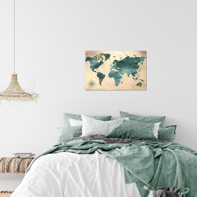 Runa Art Bild Weltkarte Modern Wandbilder Wohnzimmer Büro 1 Teilig - Made In Germany - Steinoptik Beige Braun Flur 026015a