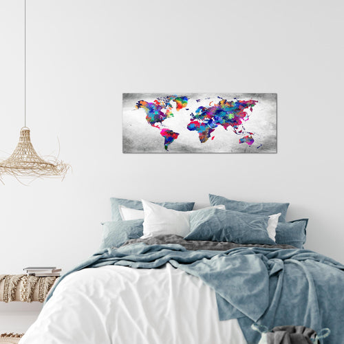 Runa Art Wandbild Weltkarte 1 Teilig 100 x 40 cm Modern Bild auf Vlies Leinwand Vintage Kontinente Büro Wohnzimmer Bunt 013312b