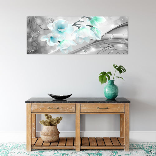 Runa Art Wandbild Blumen Abstrakt 1 Teilig 100 x 40 cm Modern Bild auf Vlies Leinwand Diamant Wohnzimmer Grau Türkis 035312c