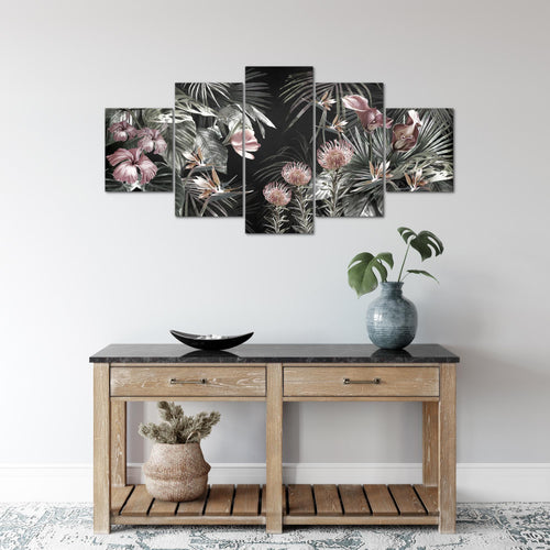 Runa Art Wandbilder Blumen 5 Teilig Bild auf Vlies Leinwand Deko Wohnzimmer Vintage Natur Grün 043352b