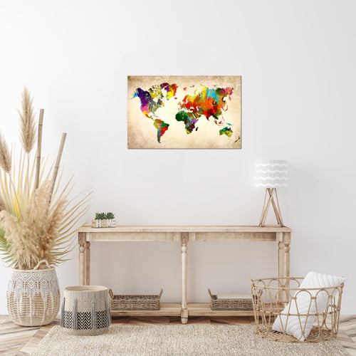 Runa Art Bild Weltkarte Modern Wandbilder Wohnzimmer Büro 1 Teilig - Made In Germany - Kontinente Landkarte Bunt Flur 105115a