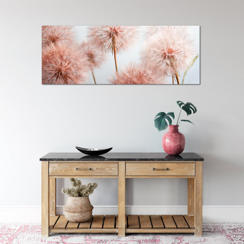 Runa Art Wandbild Blumen Pusteblumen 100 x 40 cm Modern Bild auf Vlies Leinwand Natur Wohnzimmer Grau Rosa 042012a