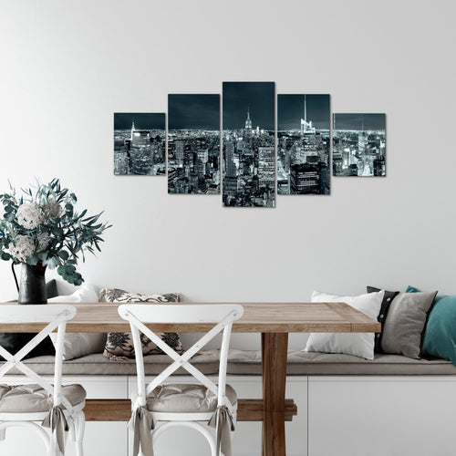 Runa Art Wandbilder New York Skyline 5 Teilig Bild auf Vlies Leinwand Deko Wohnzimmer Büro USA Türkis Blau 036252b