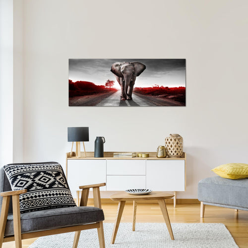 Runa Art Wandbild Afrika Elefant 100 x 40 cm Modern Bild auf Vlies Leinwand Tiere Wohnzimmer Schlafzimmer Rot Grau 042612b