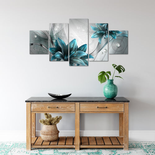 Runa Art Wandbilder Blumen Lilien 5 Teilig Bild auf Vlies Leinwand Deko Wohnzimmer Abstrakt Grau Blau 036852c