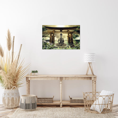 Runa Art Bild Feng Shui Buddha Modern Wandbilder Wohnzimmer Schlafzimmer 1 Teilig - Made In Germany - Spa Grün Braun Flur 036415a