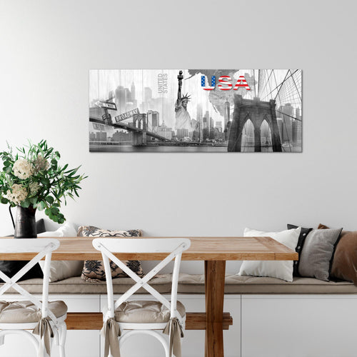 Runa Art Wandbild New York 1 Teilig 100 x 40 cm Modern Bild auf Vlies Leinwand Städte Wohnzimmer Büro Schwarz Weiss 034712c