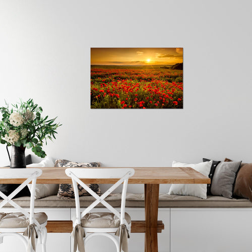 Runa Art Bild Mohnblumen Modern Wandbilder Wohnzimmer Schlafzimmer 1 Teilig - Made In Germany - Blumenwiese Sonnenutergang Rot Flur 043915a