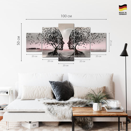 Runa Art Wandbilder Liebespaar 5 Teilig Bild auf Vlies Leinwand Deko Wohnzimmer Schlafzimmer Abstrakt Baum Grau Rosa 044852b