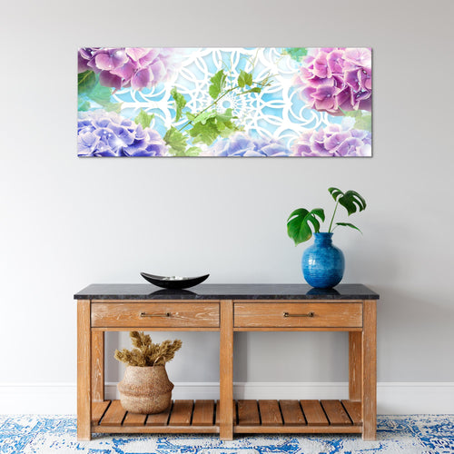 Runa Art Wandbild Blumen Hortensien 1 Teilig 100 x 40 cm Modern Bild auf Vlies Leinwand Mandala Wohnzimmer Bunt 017512b