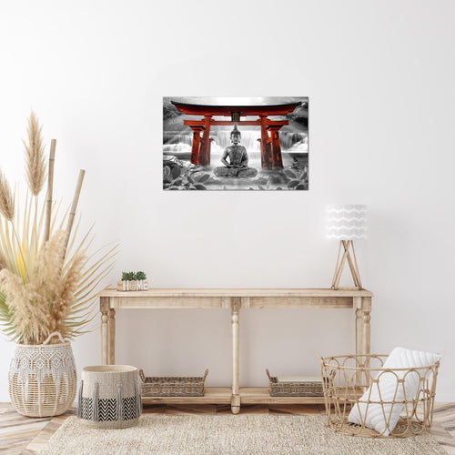 Runa Art Bild Feng Shui Buddha Modern Wandbilder Wohnzimmer Schlafzimmer 1 Teilig - Made In Germany - Zen Rot Grau Flur 036415c