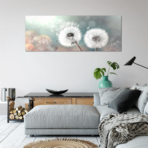 Runa Art Wandbild Blumen Pflanzen 100 x 40 cm Modern Bild auf Vlies Leinwand Weiß Wohnzimmer Schlafzimmer Büro Pusteblumen 023612b