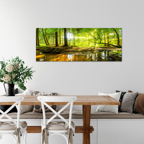 Runa Art Wandbild Landschaft 100 x 40 cm Modern Bild auf Vlies Leinwand Grün Wohnzimmer Schlafzimmer Büro Wald 611712a