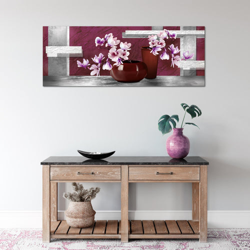 Runa Art Wandbild Blumen Abstrakt 1 Teilig 100 x 40 cm Modern Bild auf Vlies Leinwand Blumenvase Wohnzimmer Grau Rot 035212a