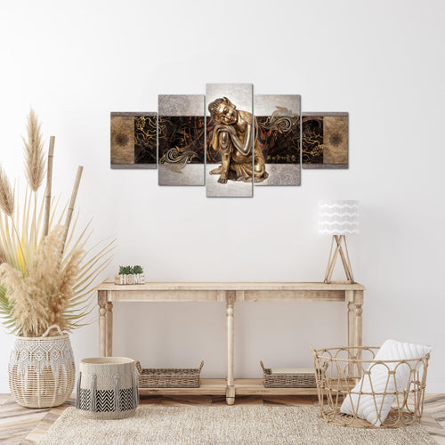 Runa Art Wandbilder Buddha Zen 5 Teilig Bild auf Vlies Leinwand Deko Wohnzimmer Schlafzimmer Feng Shui Beige 041352c