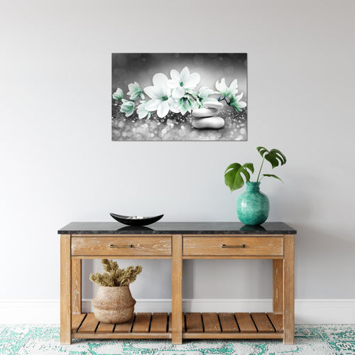 Runa Art Bild Blumen Magnolien Modern Wandbilder Wohnzimmer 1 Teilig - Made In Germany - Abstrakt Grau Türkis Flur 035415b