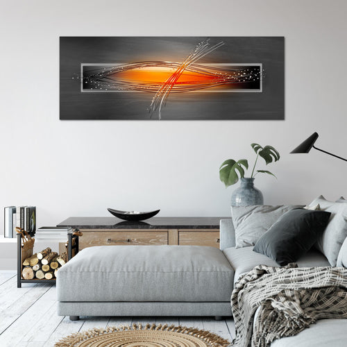 Runa Art Wandbild Abstrakt 100 x 40 cm Modern Bild auf Vlies Leinwand Orange Wohnzimmer Schlafzimmer Büro Wellen 103312a