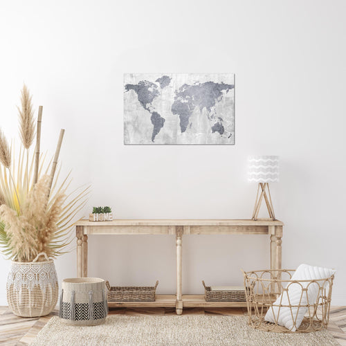 Runa Art Bild Weltkarte Modern Wandbilder Büro Wohnzimmer 1 Teilig - Made In Germany - Landkarte Beton Grau Flur 104315c