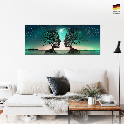 Runa Art Wandbild Abstrakt 100 x 40 cm Modern Bild auf Vlies Leinwand Türkis Wohnzimmer Schlafzimmer Büro Gesichter 044812a