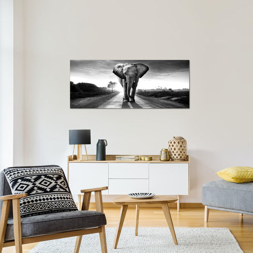 Runa Art Wandbild Afrika Elefant 100 x 40 cm Modern Bild auf Vlies Leinwand Tiere Wohnzimmer Schlafzimmer Schwarz Weiss 042612c