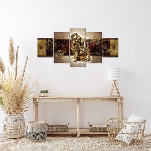 Runa Art Wandbilder Buddha Zen 5 Teilig Bild auf Vlies Leinwand Deko Wohnzimmer Schlafzimmer Feng Shui Gold 041352a