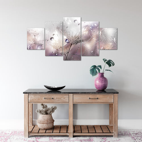 Runa Art Wandbilder Blumen Pusteblumen 5 Teilig Bild auf Vlies Leinwand Deko Wohnzimmer Morgentau Rosa Grau 043152b