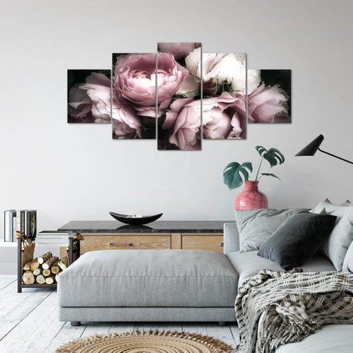 Runa Art Wandbilder Blumen Rosen 5 Teilig Bild auf Vlies Leinwand Deko Wohnzimmer Vintage Schwarz Bunt 039152a